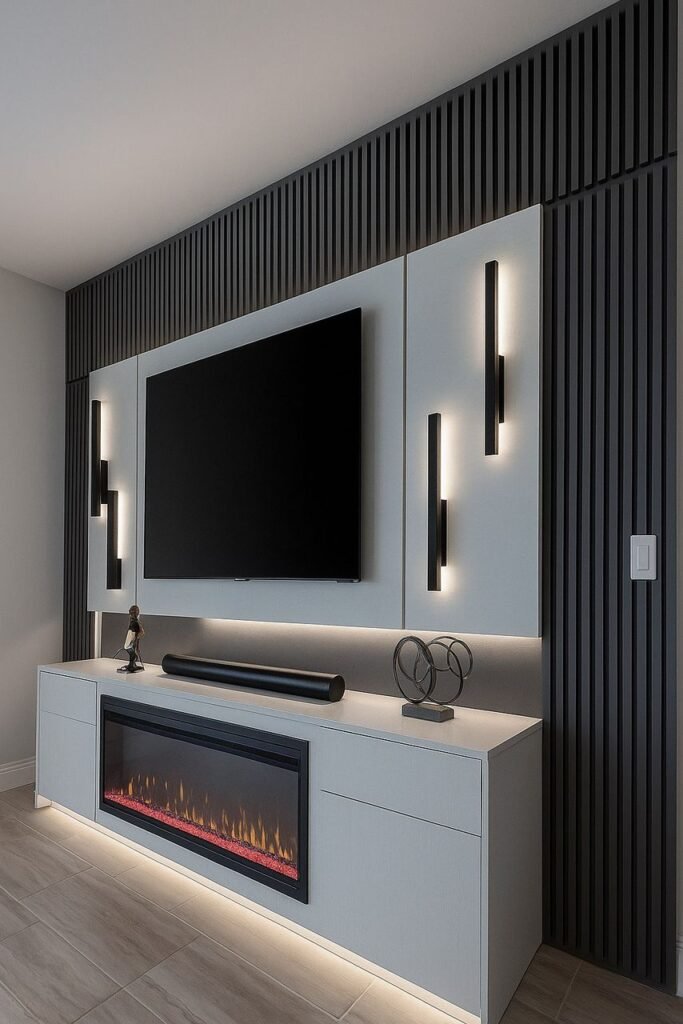 Custom TV console designed and made by King Design 237 for a modern living room